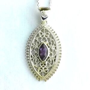 New Sterling Silver filigree Amethyst pendant necklace